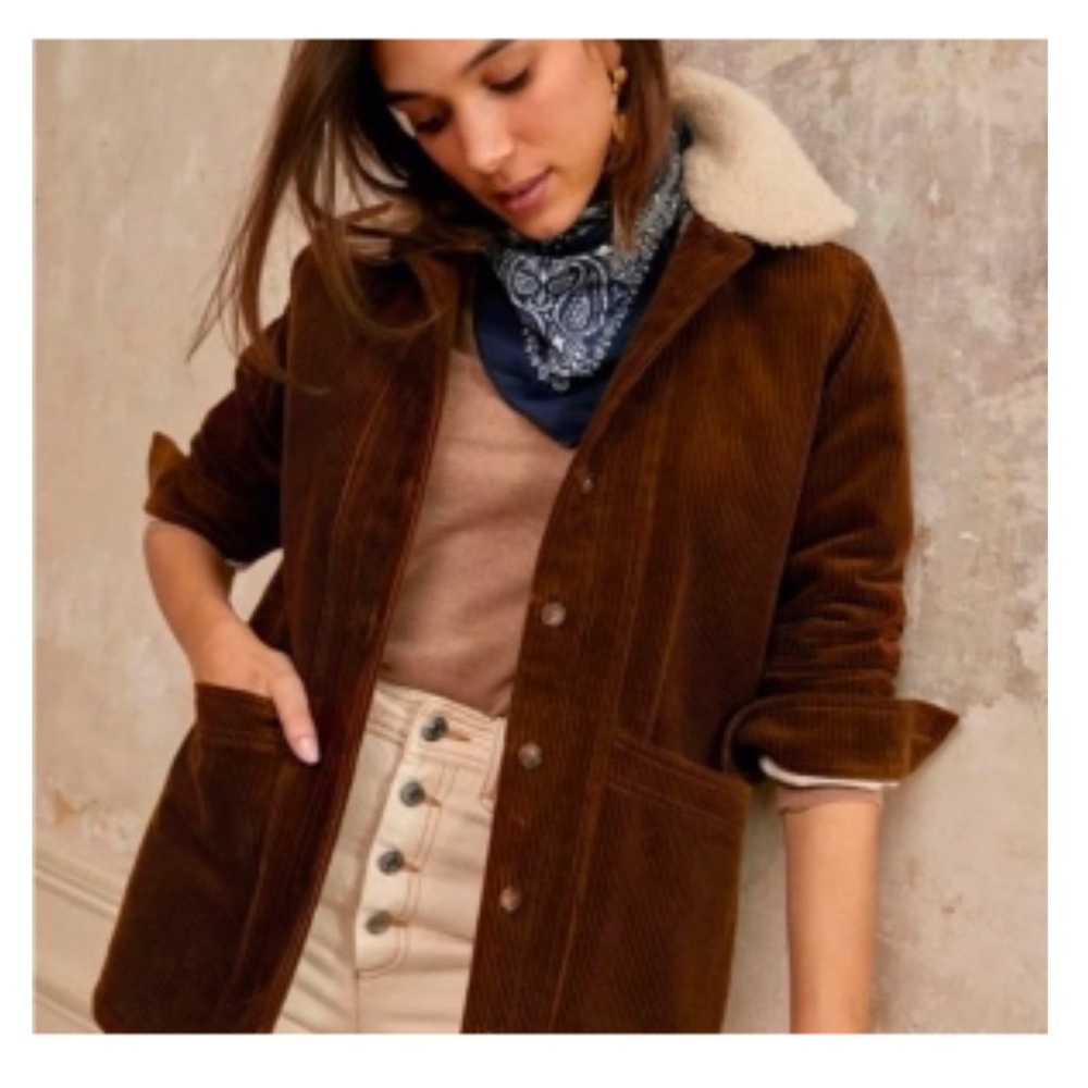 COPY - Sézane Will Jacket | Light Camel Sheepskin collar / Brown Corderoy